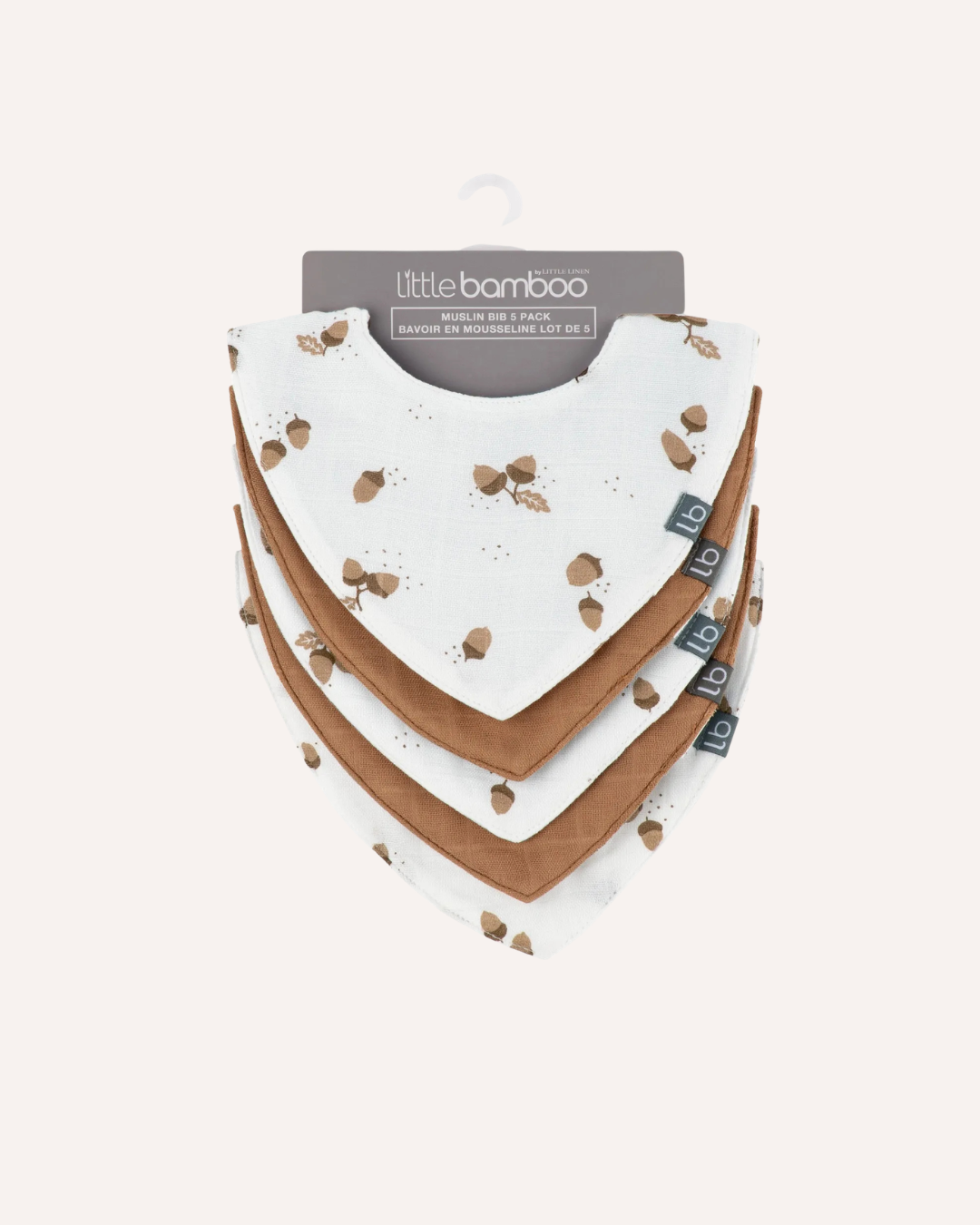 LITTLE BAMBOO - BAMBOO MUSLIN BIBS 5PK - OAK BROWN