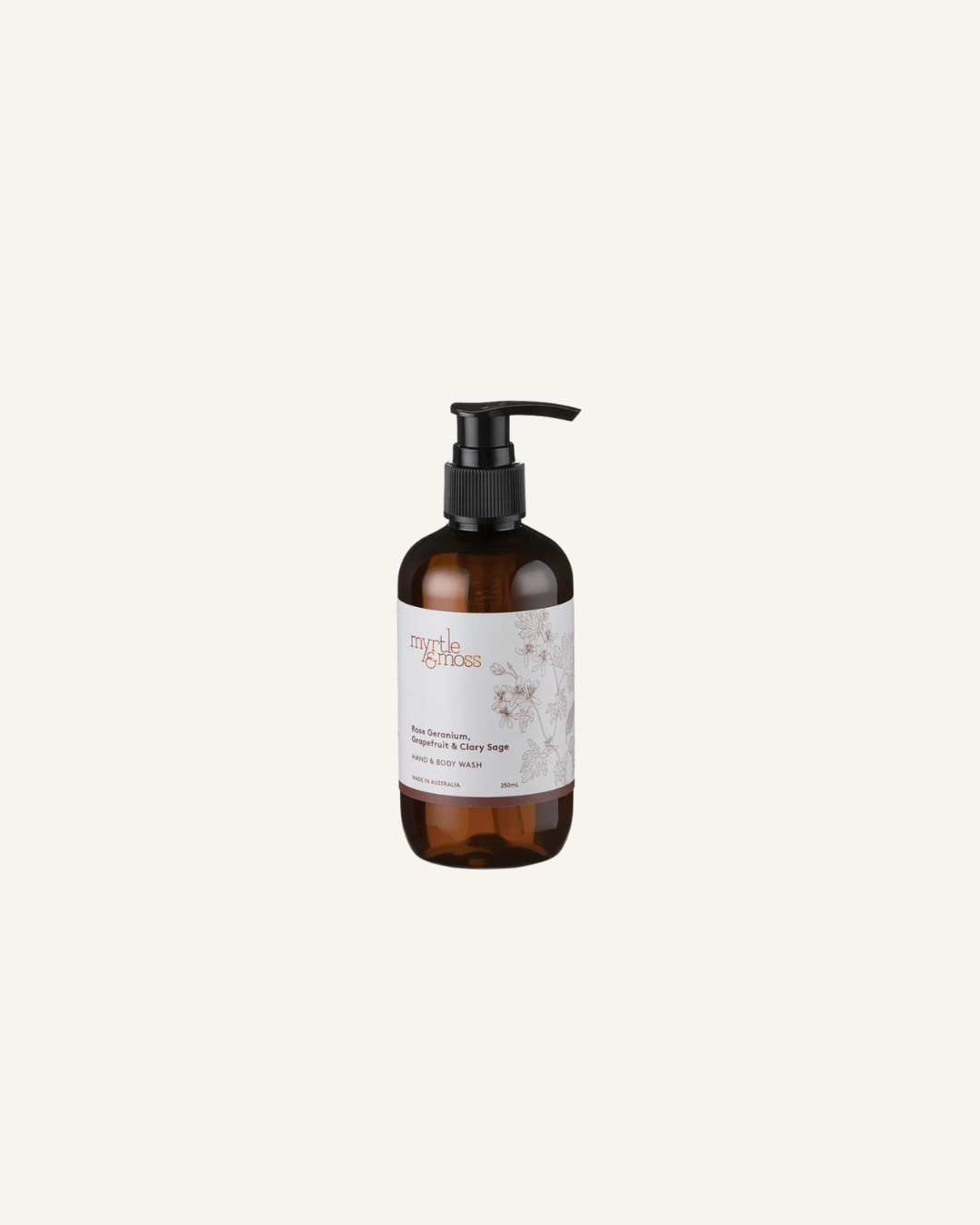 MYRTLE & MOSS - HAND & BODY WASH 250ML - ROSE GERANIUM, GRAPEFRUIT & CLARY SAGE