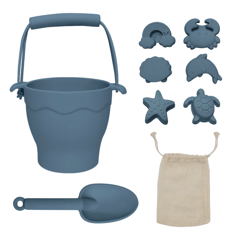 PLAYGROUND - 8 PCE BUCKET & SPADE SET - STEELE BLUE