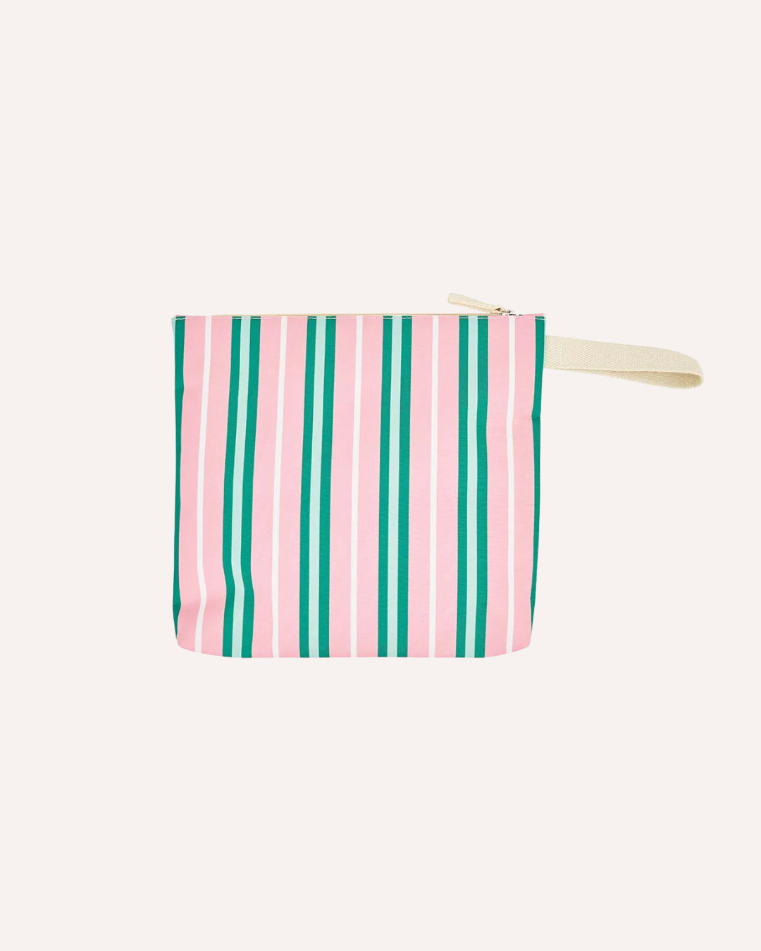 ANNABEL TRENDS - DOUBLE ZIP BEACH POUCH - PINK GREEN STRIPE