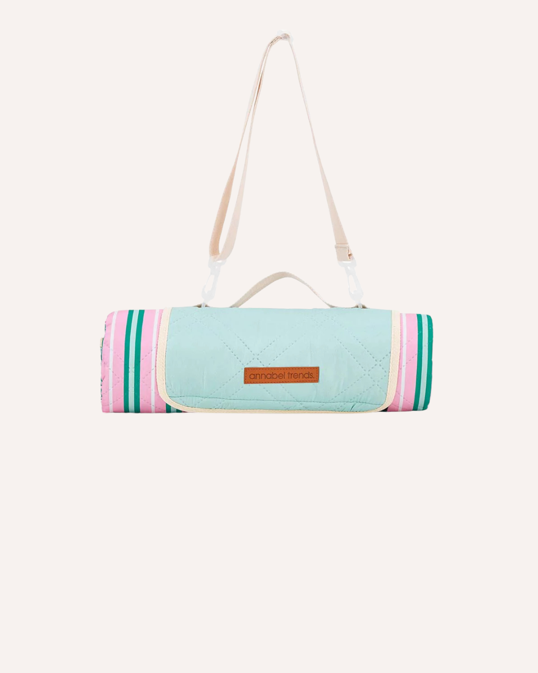 ANNABEL TRENDS - ROUND PICNIC MAT - PINK AND GREEN STRIPE