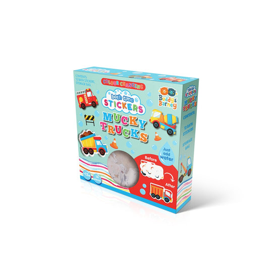 BUDDY & BARNEY BATH TIME COLOUR CHANGE STICKERS - MUCKY TRUCKS