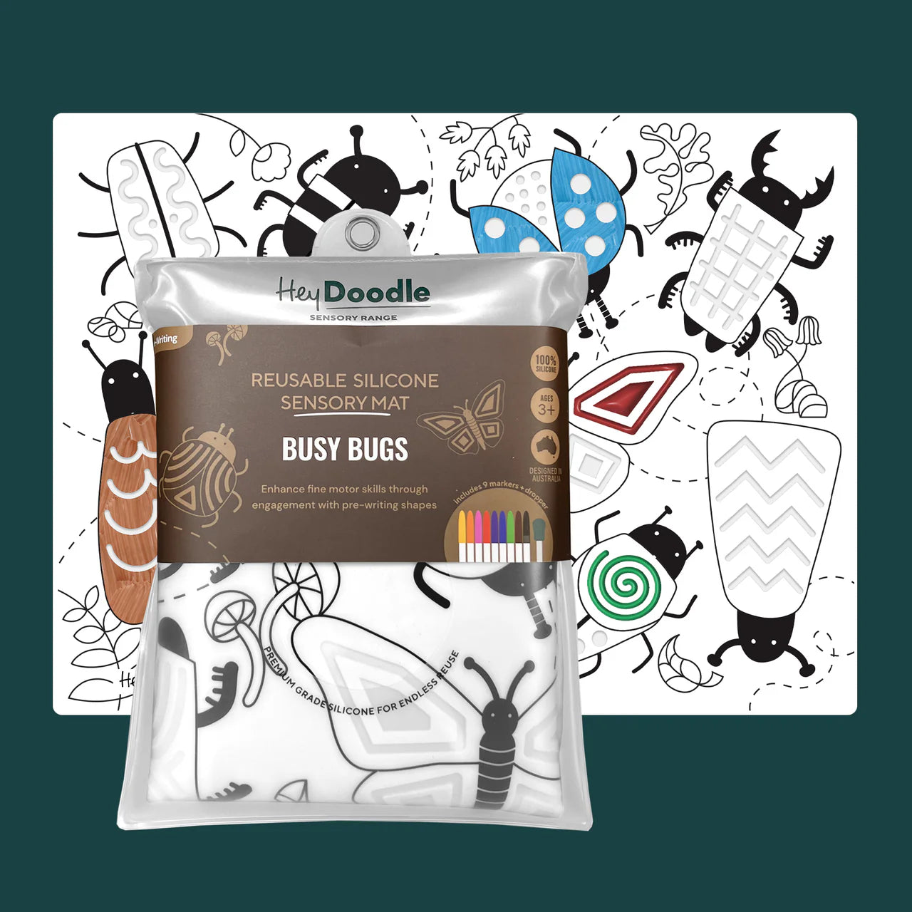 HEY DOODLE SENSORY COLOURING & DOODLE MAT - BUSY BUGS