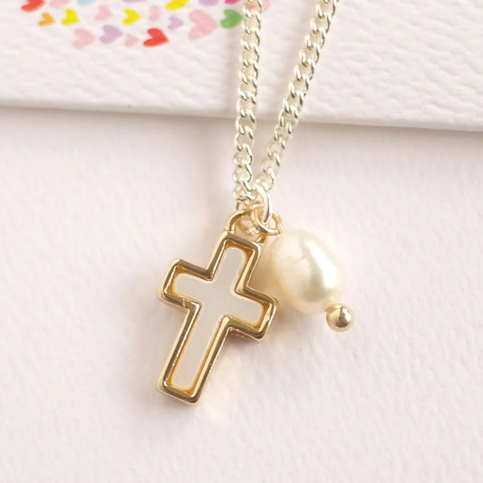 LAUREN HINKLEY - MOTHER OF PEARL CROSS NECKLACE