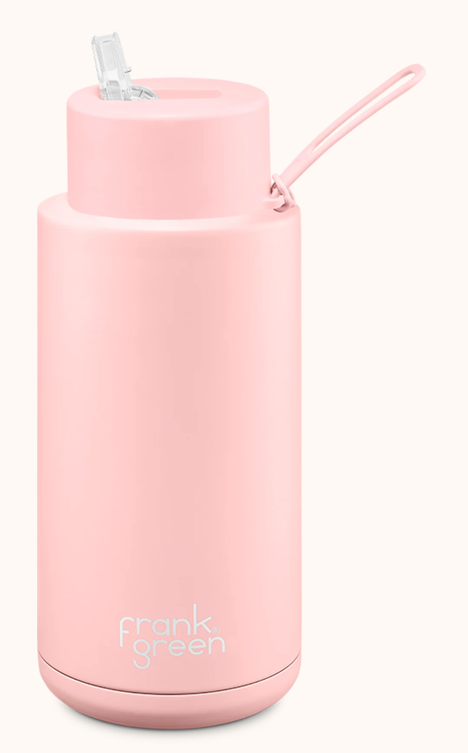 FRANK GREEN 1L CERAMIC DRINK BOTTLE WITH STRAW - BLUSHED