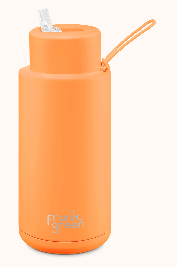 FRANK GREEN 1L CERAMIC DRINK BOTTLE WITH STRAW - NEON ORANGE