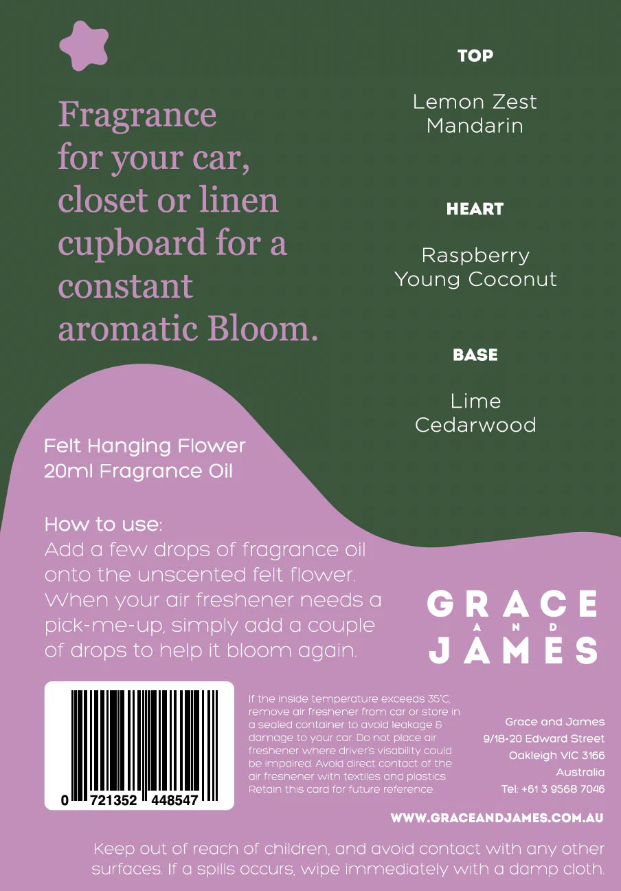 GRACE AND JAMES FELT AIR DIFFUSER - YUZU, LIME & COCONUT