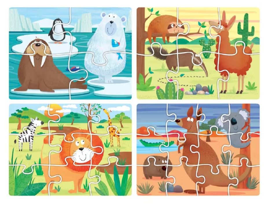 LEARNING CAN BE FUN - 4 IN 1 PUZZLE SET - ANIMALS OF THE WORLD