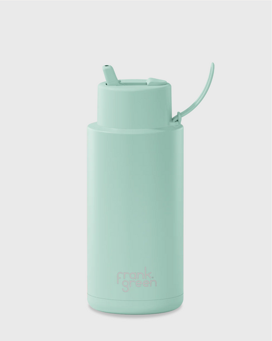 FRANK GREEN 1L CERAMIC DRINK BOTTLE WITH STRAW - PEPPERMINT