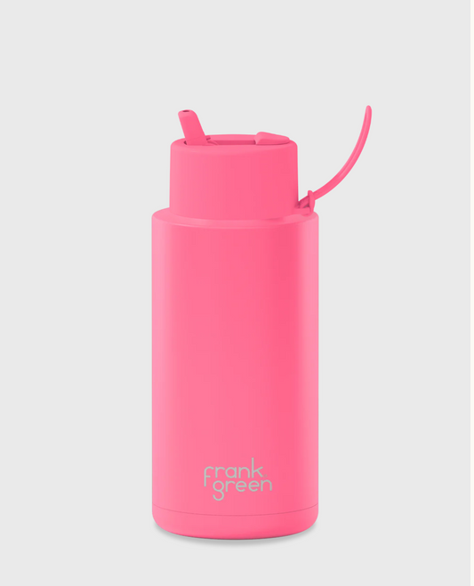FRANK GREEN 1L CERAMIC DRINK BOTTLE WITH STRAW - BUBBLEGUM BLAST