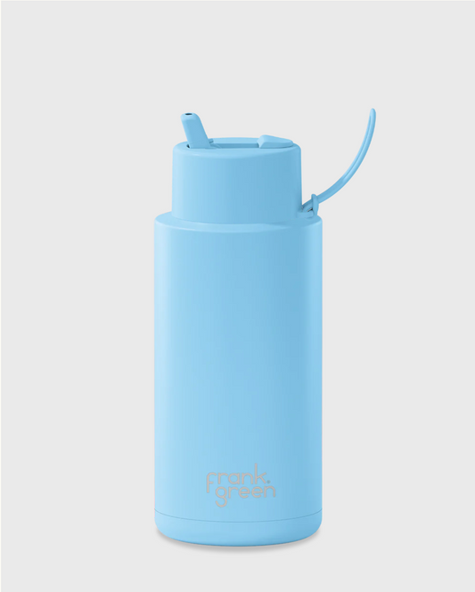 FRANK GREEN 1L CERAMIC DRINK BOTTLE WITH STRAW - SKY BLUE