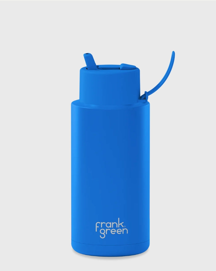FRANK GREEN 1L CERAMIC DRINK BOTTLE WITH STRAW - BLUE LAGOON