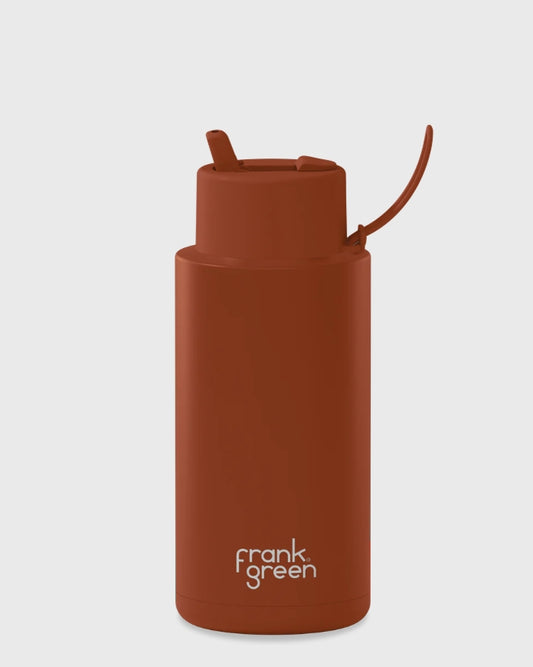 FRANK GREEN 1L CERAMIC DRINK BOTTLE WITH STRAW - TOFFEE