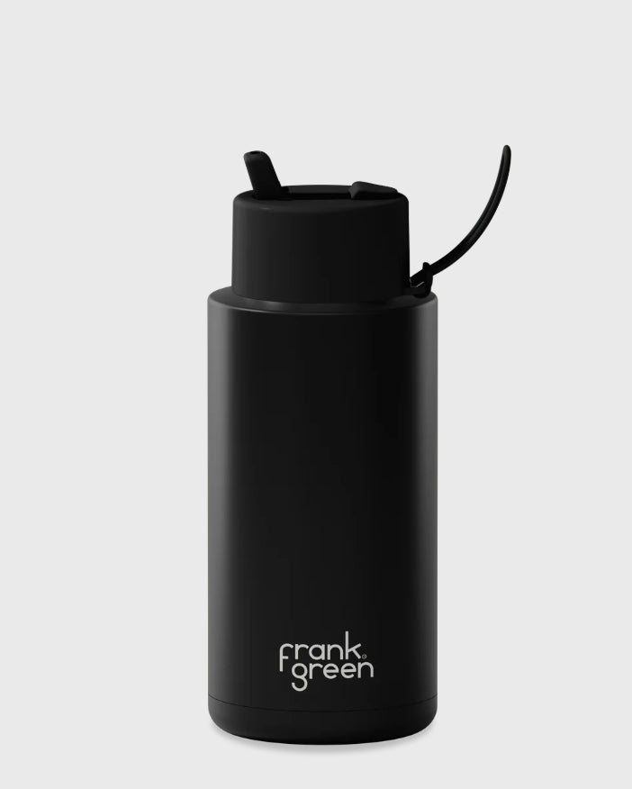 FRANK GREEN 1L CERAMIC DRINK BOTTLE WITH STRAW - BLACK