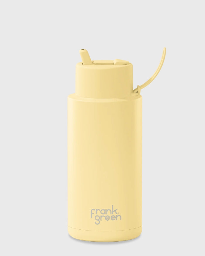 FRANK GREEN 1L CERAMIC DRINK BOTTLE WITH STRAW - BUTTERMILK