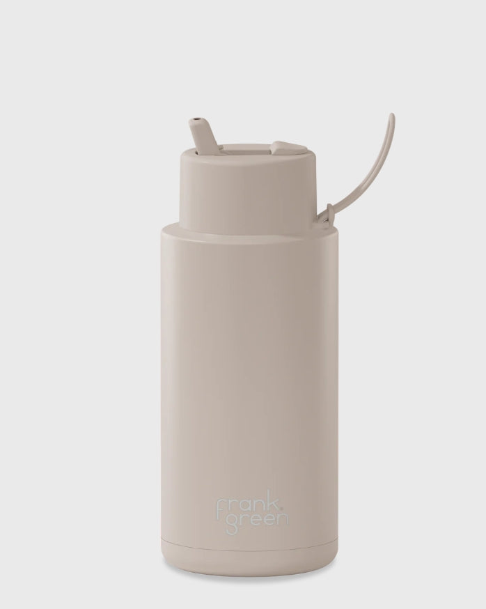 FRANK GREEN 1L CERAMIC DRINK BOTTLE WITH STRAW - MOON DUST