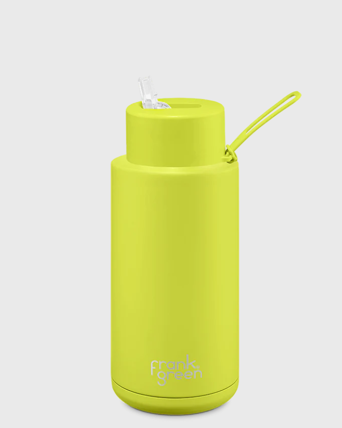 FRANK GREEN 1L CERAMIC DRINK BOTTLE WITH STRAW - NEON YELLOW