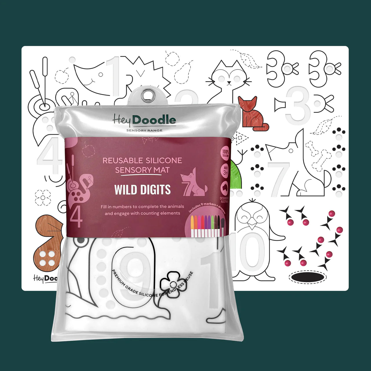 HEY DOODLE SENSORY COLOURING & DOODLE MAT - WILD DIGITS