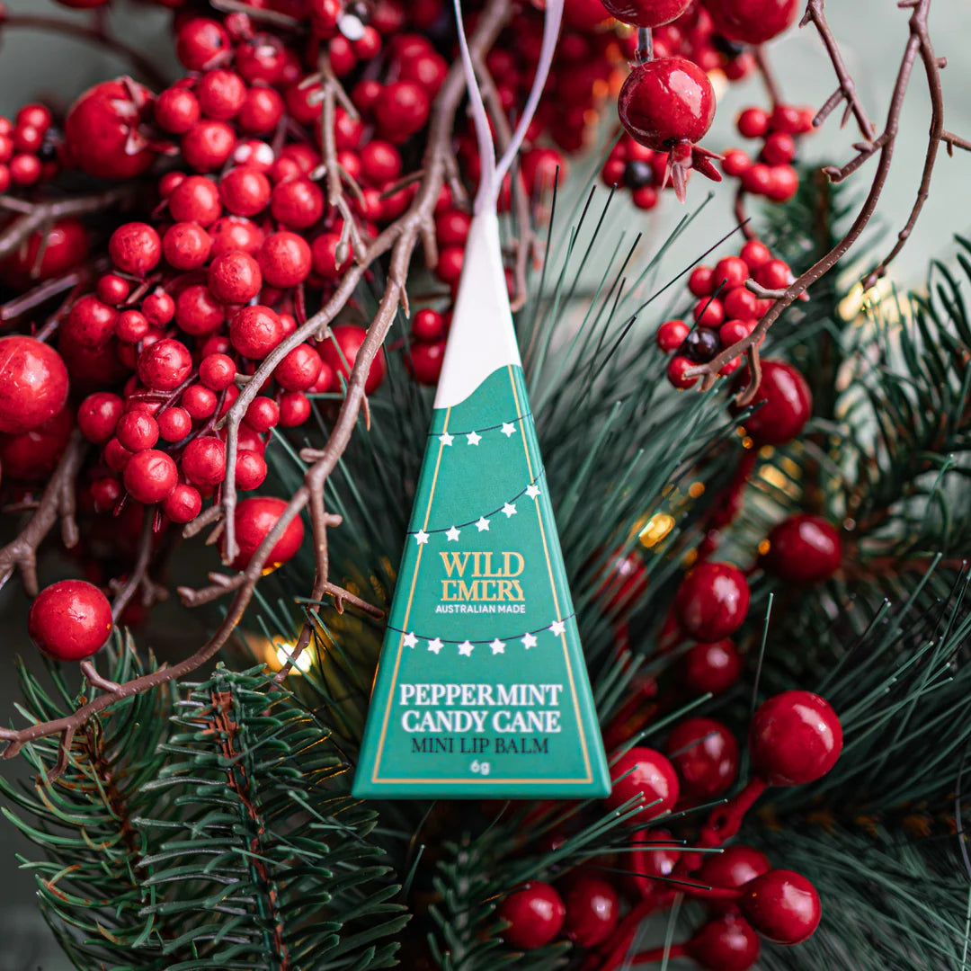 FESTIVE WILD EMERY MINI LIP BALM - PEPPERMINT CANDY CANE