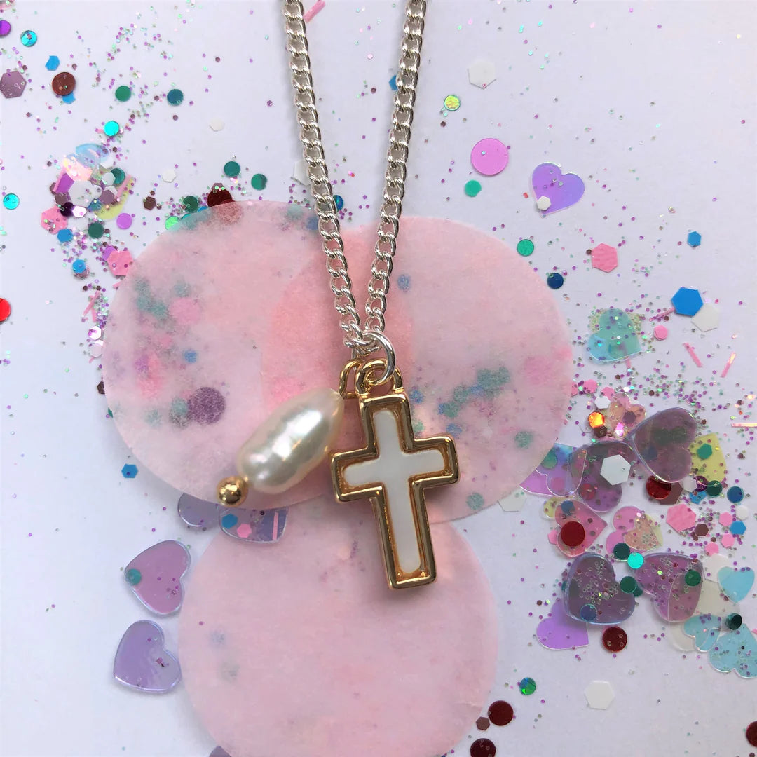 LAUREN HINKLEY - MOTHER OF PEARL CROSS NECKLACE