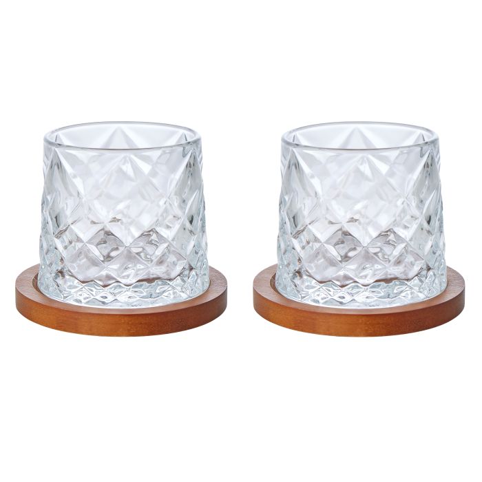 FINE FOODS - ETCHED WHISKY GLASSES SET OF 2