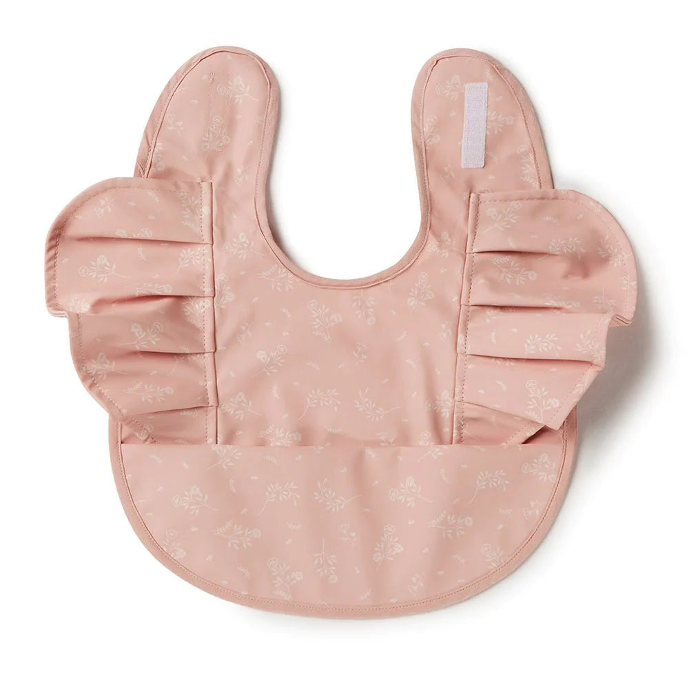 SNUGGLE HUNNY - WATERPROOF SNUGGLE BIB - DUSTY ROSE FLOWER FRILL
