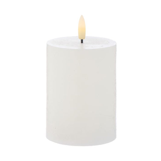 AMALFI HUGHE LED FLICKERING PILLAR CANDLE RUSTIC WHITE 7.5X7.5X10CM