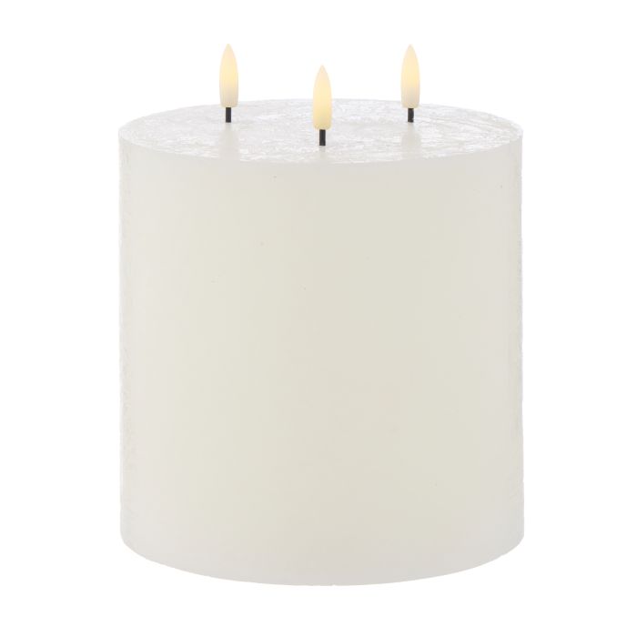AMALFI HUGHE LED FLICKERING PILLAR CANDLE 3 WICKS RUSTIC WHITE 15X15X15CM