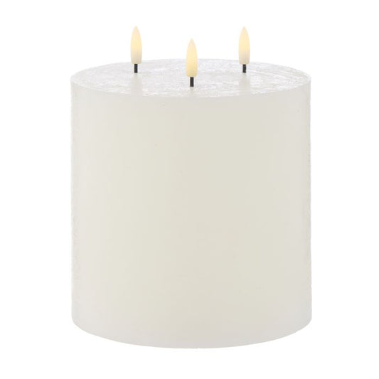 AMALFI HUGHE LED FLICKERING PILLAR CANDLE 3 WICKS RUSTIC WHITE 15X15X15CM