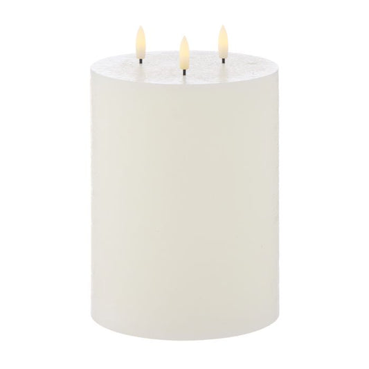 AMALFI HUGHE LED FLICKERING PILLAR CANDLE 3 WICKS RUSTIC WHITE 15X15X20CM