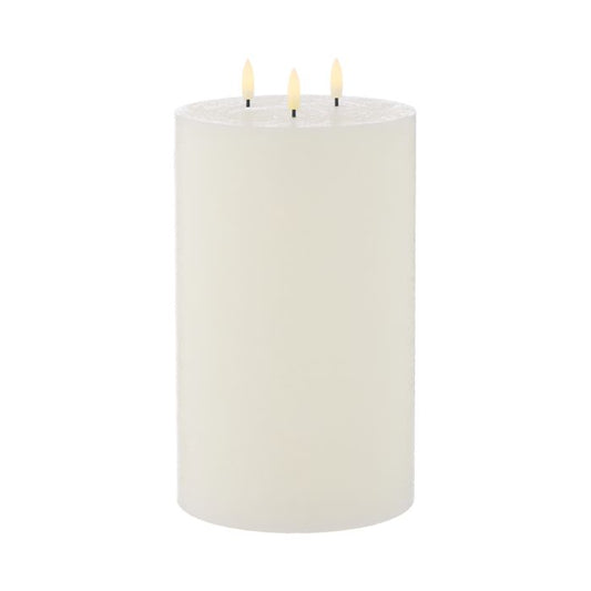AMALFI HUGHE LED FLICKERING PILLAR CANDLE 3 WICKS RUSTIC WHITE 15X15X25CM