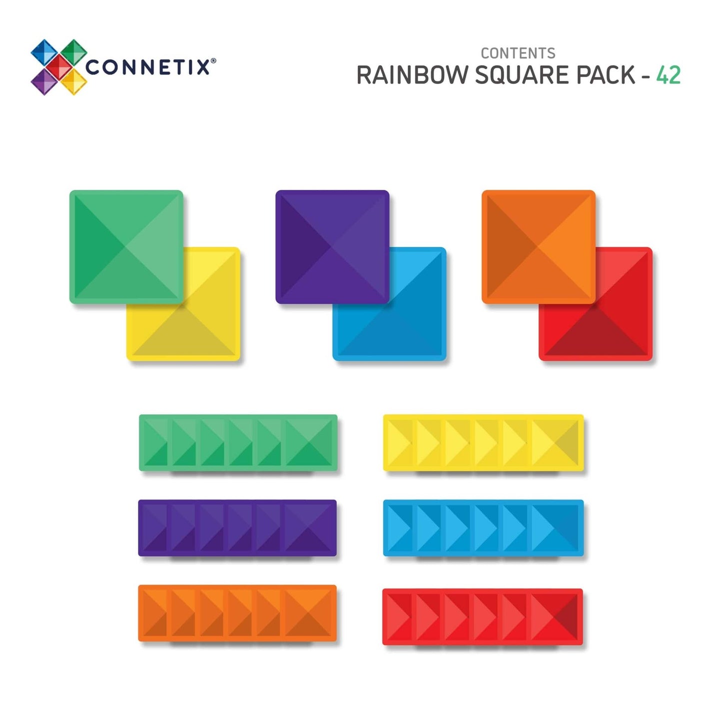 CONNETIX TILES - RAINBOW SQUARE PACK - 42 PIECES
