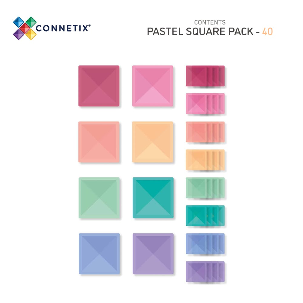 CONNETIX TILES - PASTEL SQUARE PACK - 40 PIECES