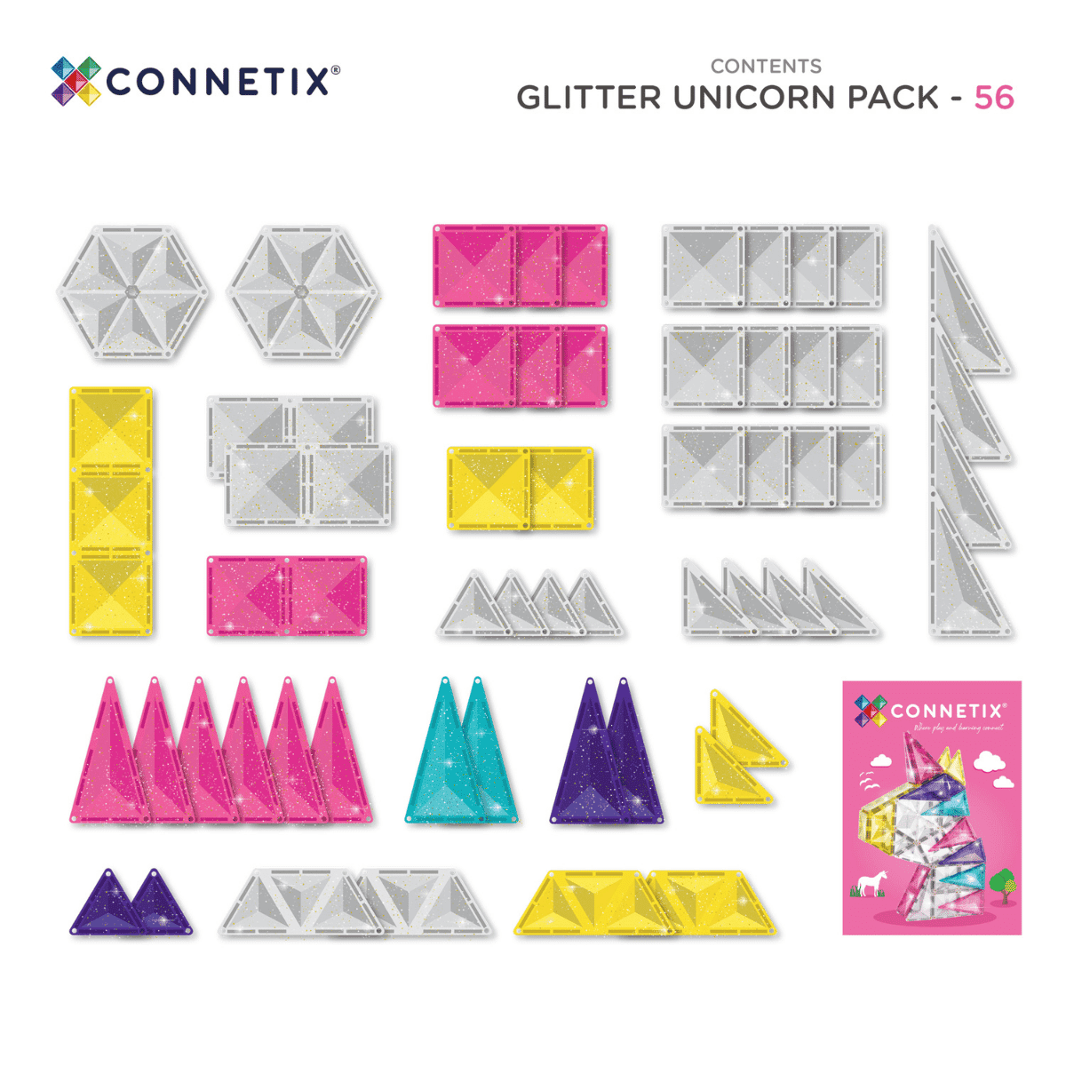 CONNETIX TILES - GLITTER UNICORN PACK 56 piece