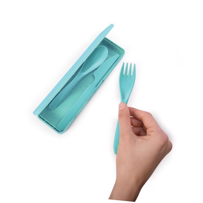 ISALBI - WHEAT STRAW CUTELRY SET - TURQOISE