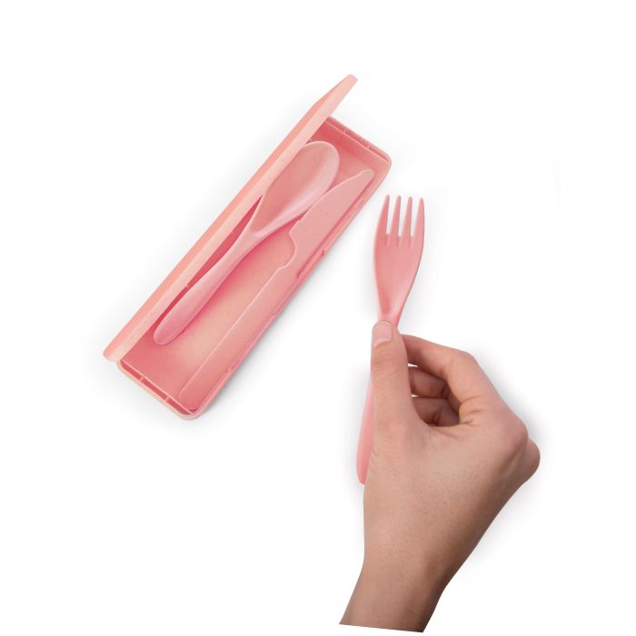 ISALBI - WHEAT STRAW CUTELRY SET - ORANGE