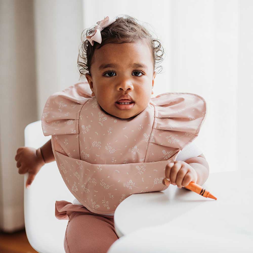 SNUGGLE HUNNY - WATERPROOF SNUGGLE BIB - DUSTY ROSE FLOWER FRILL