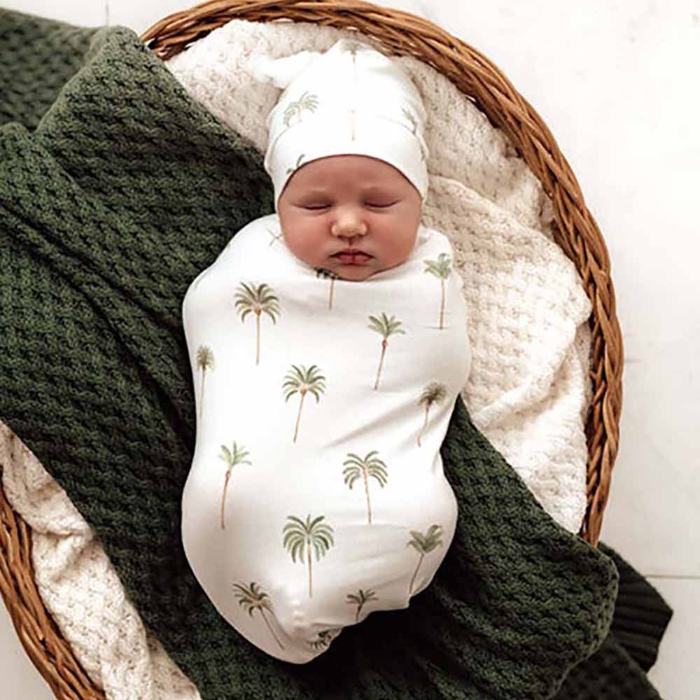 SNUGGLE HUNNY - SWADDLE & TOPKNOT SET - GREEN PALM