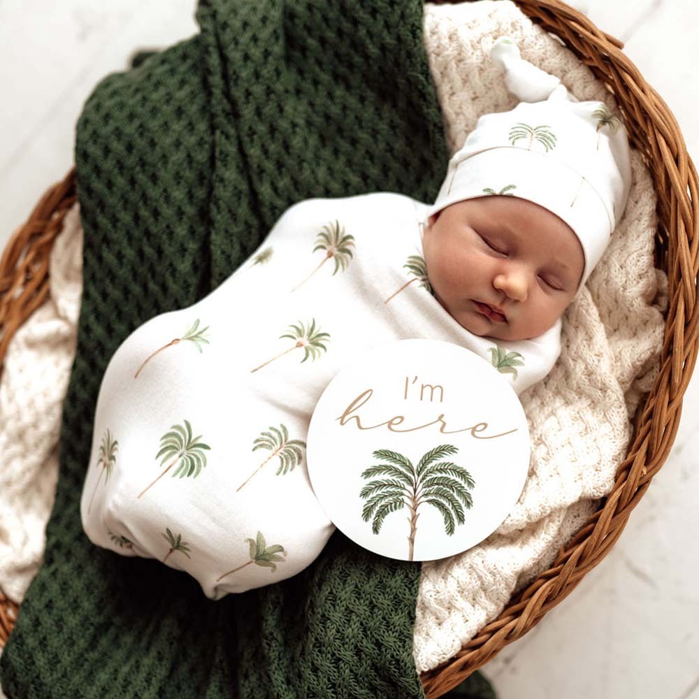 SNUGGLE HUNNY - SWADDLE & TOPKNOT SET - GREEN PALM