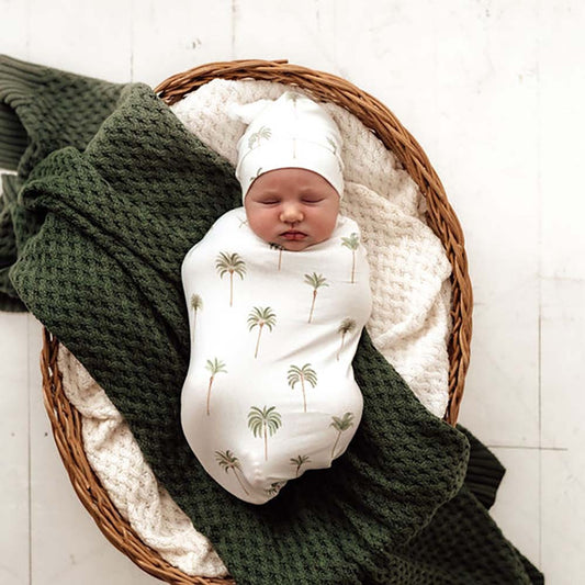 SNUGGLE HUNNY - SWADDLE & TOPKNOT SET - GREEN PALM