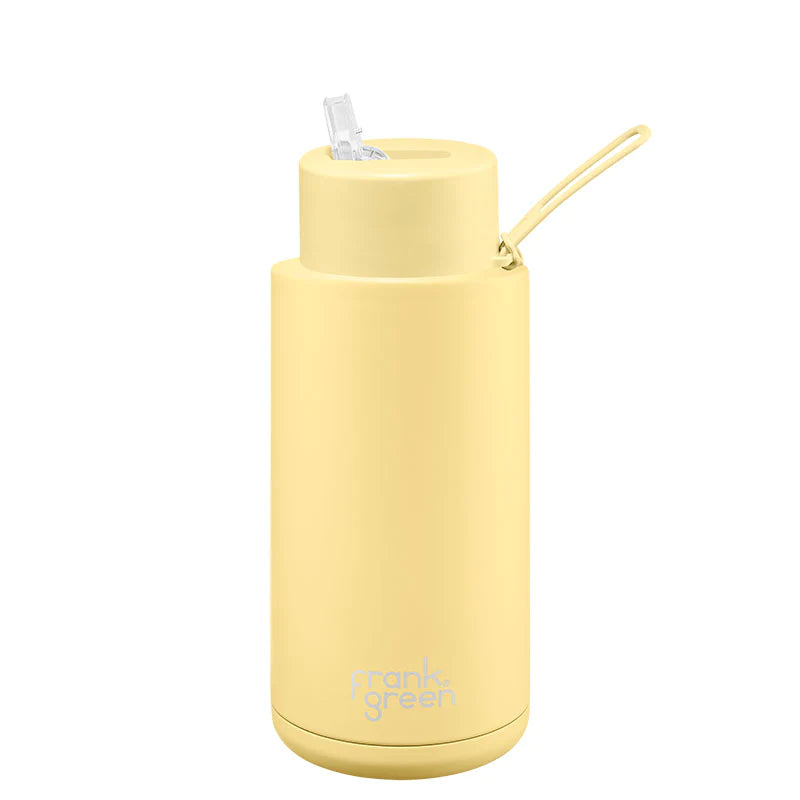 FRANK GREEN 1L CERAMIC DRINK BOTTLE WITH STRAW - BUTTERMILK