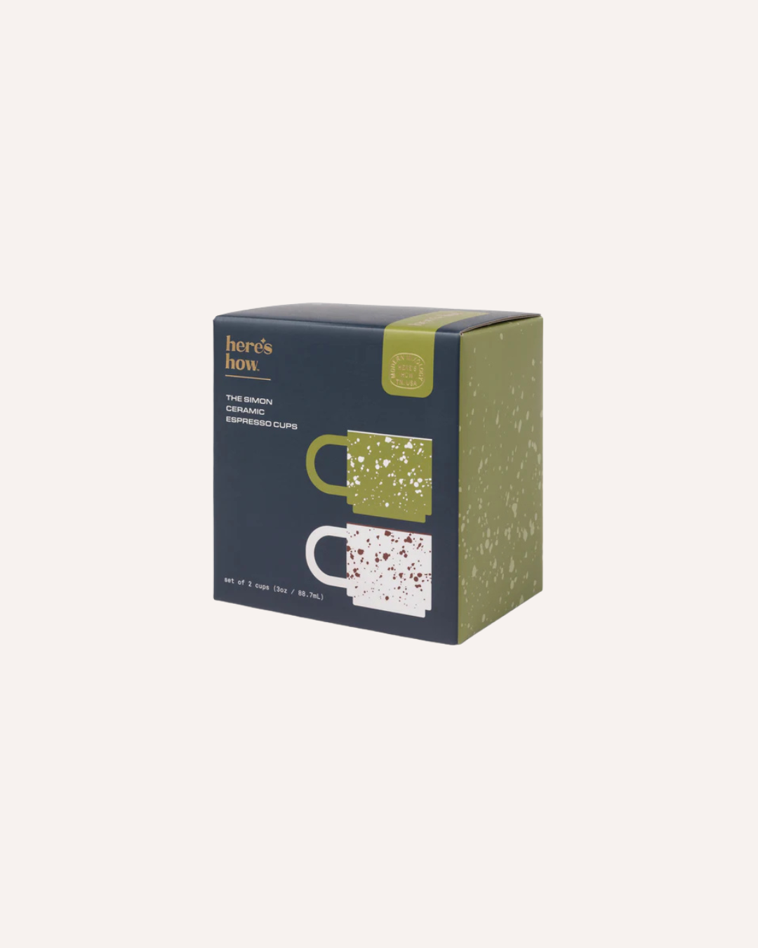 HERE'S HOW - THE SIMON CERAMIC ESPRESSO CUPS - OLIVE/CREAM
