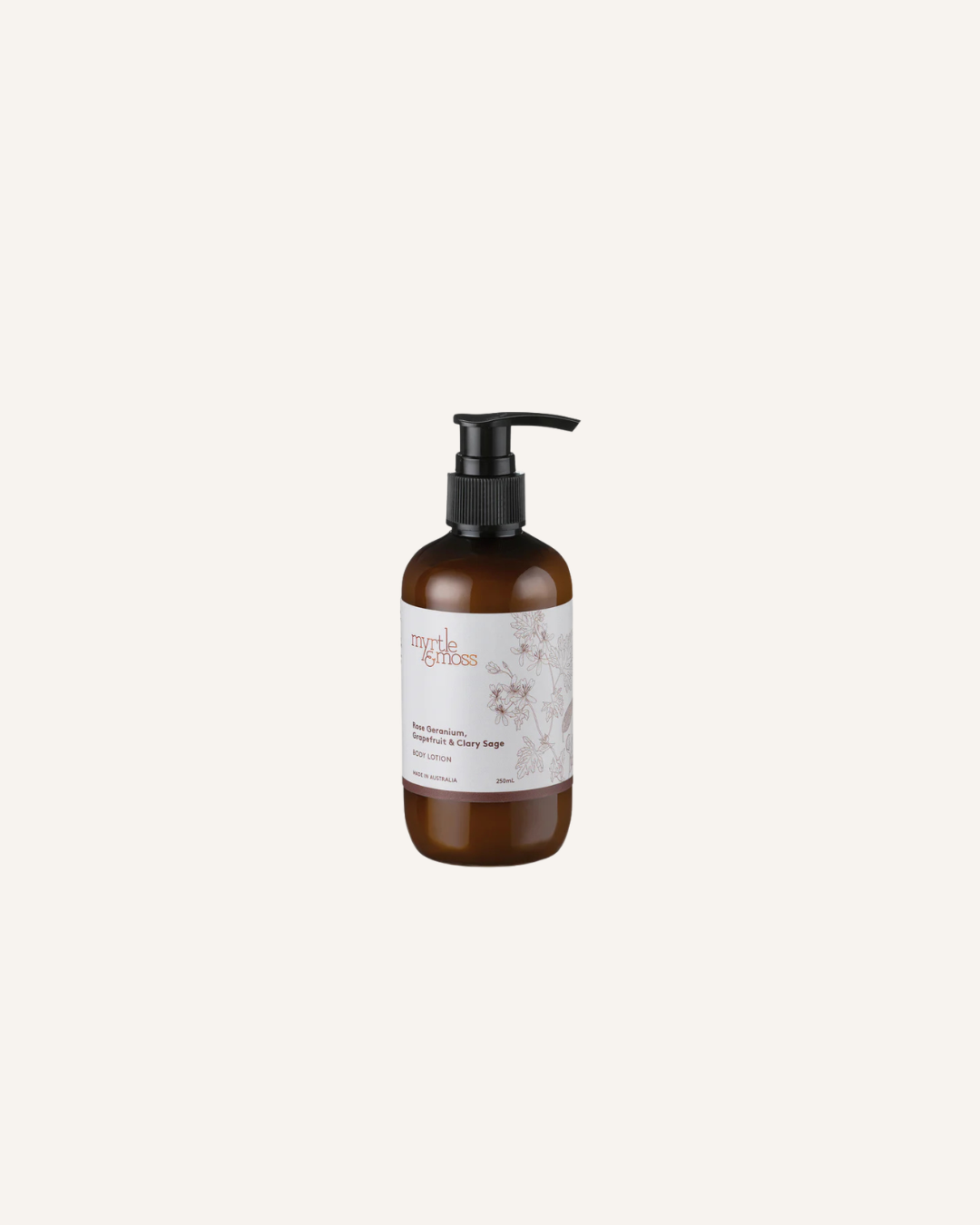 MYRTLE & MOSS - BODY LOTION 250ML - ROSE GERANIUM, GRAPEFRUIT & CLARY SAGE