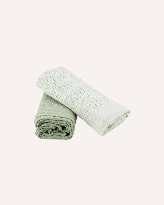 LITTLE BAMBOO - BAMBOO COTTON BLANKET 2PK - GREEN