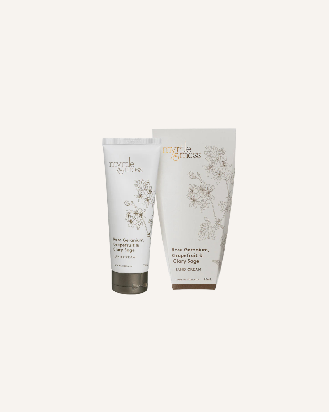 MYRTLE & MOSS - HAND CREAM 75ML - ROSE GERANIUM, GRAPEFRUIT, & CLARY SAGE