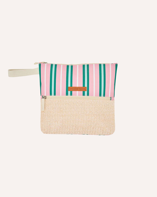 ANNABEL TRENDS - DOUBLE ZIP BEACH POUCH - PINK GREEN STRIPE