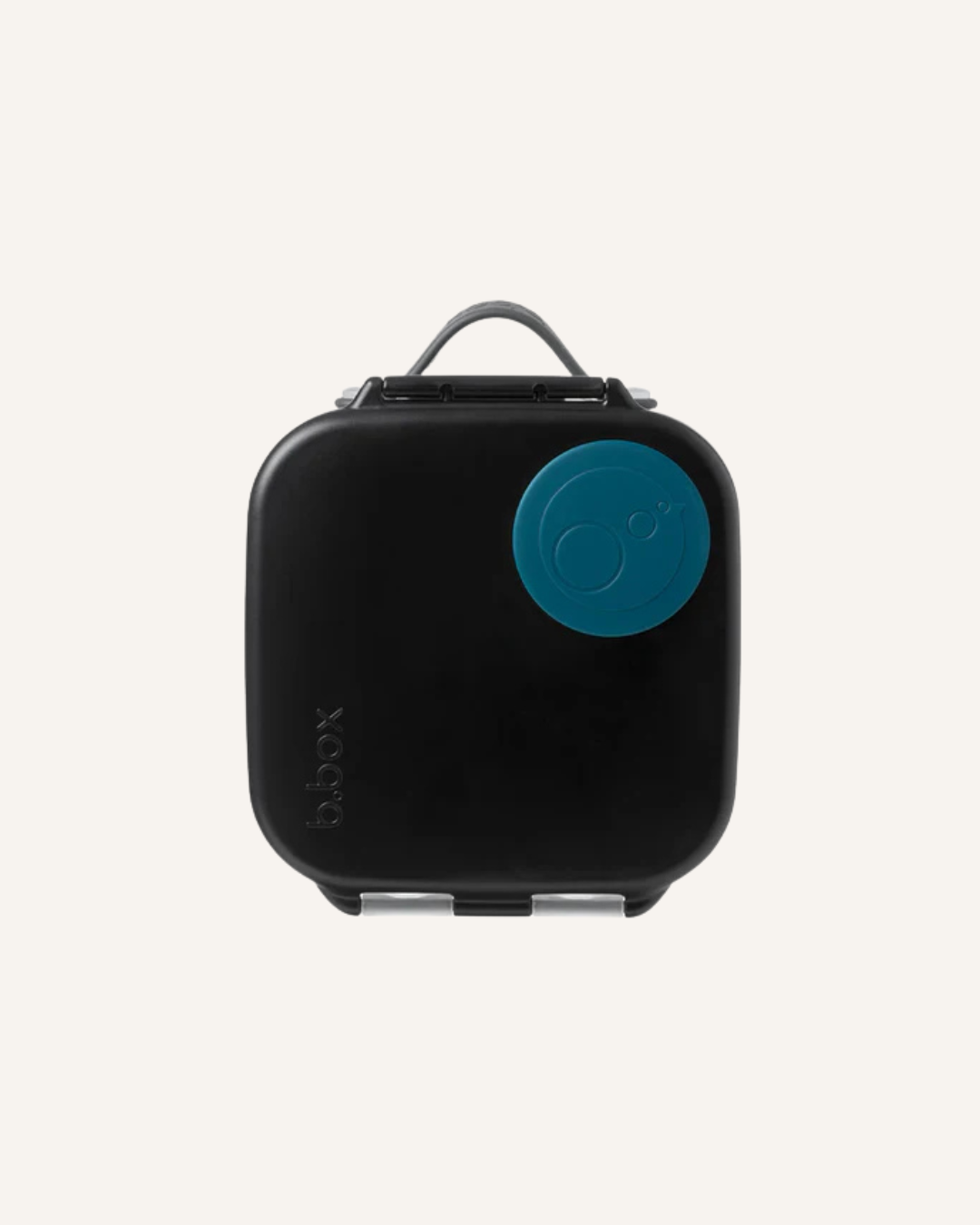 Black carrying case with a blue circular label on a white background