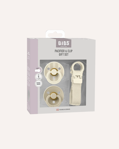 BIBS DUMMIES - PACIFIER & CLIP GIFT SET - IVORY