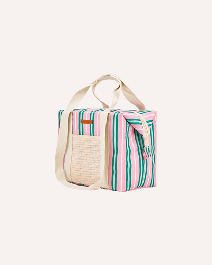 ANNABEL TRENDS - PICNIC COOLER BAG - PINK GREEN STRIPE