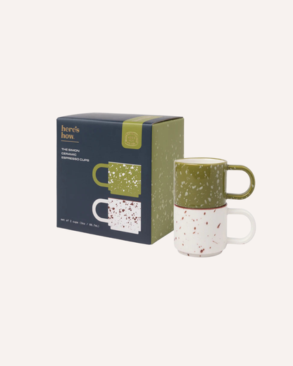 HERE'S HOW - THE SIMON CERAMIC ESPRESSO CUPS - OLIVE/CREAM